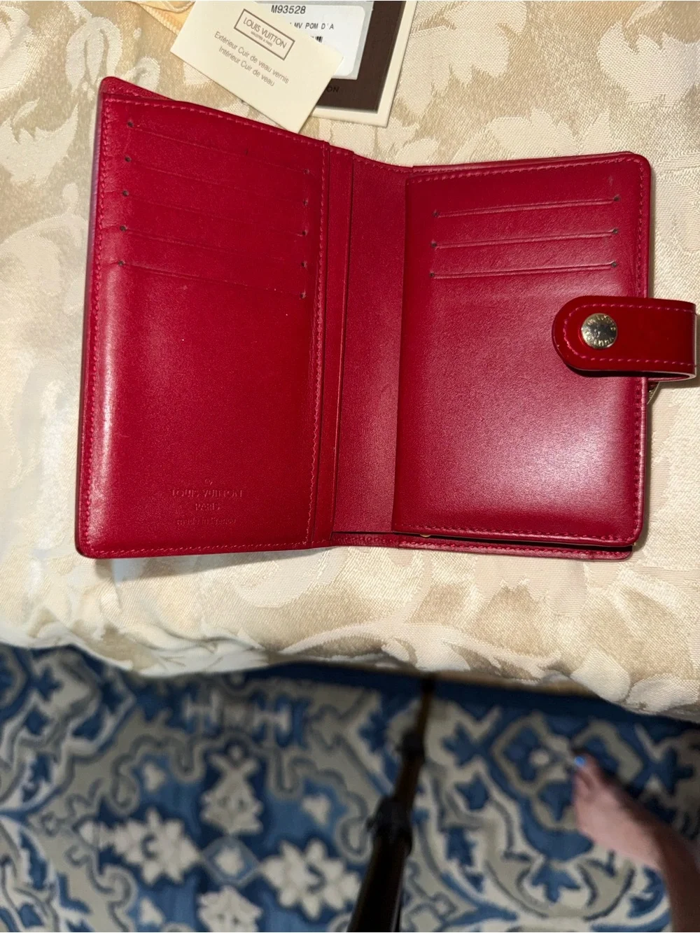 Louis Vuitton Patent Vernis Red Compact French Wallet with Gold Hardware